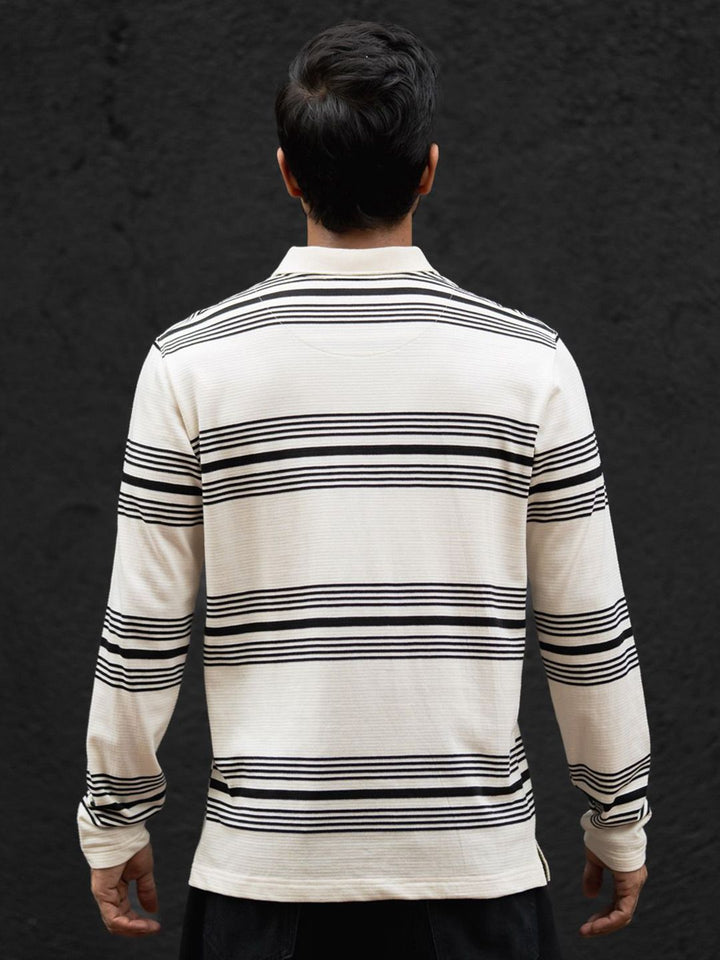 Powerlook Men Striped Polo Collar Cotton T-shirt