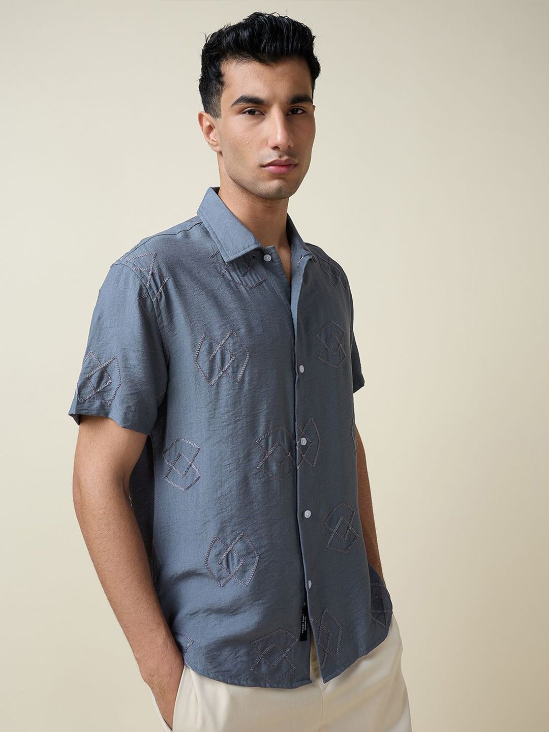 Thomas Scott Men Embroidered Regular Fit Casual Shirt