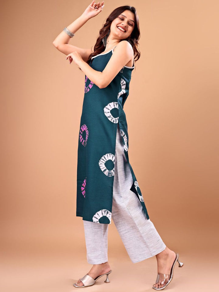 KALINI Geometric Printed Shoulder Strap Straight Kurta With Palazzos