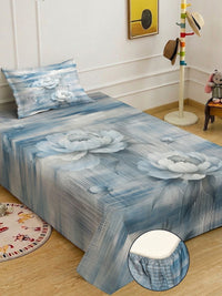 Myntra Elegant Homes Blue & White Floral 400 TC Single 7D Bedsheet with 1 Pillow Covers