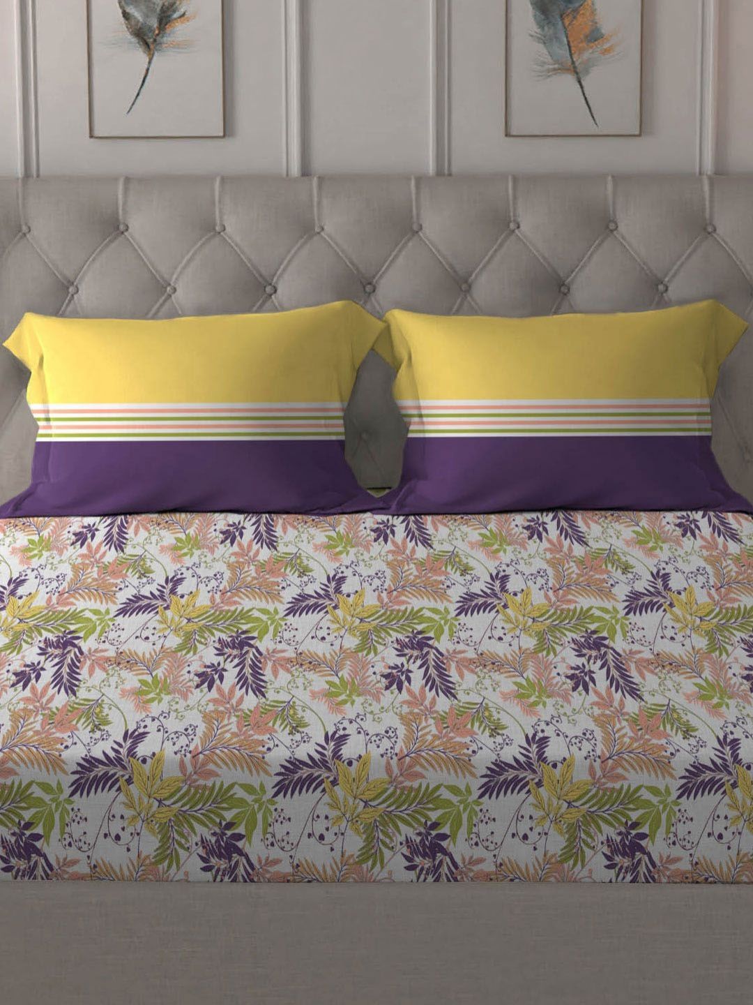 MYTRIDENT Firefly Purple Dusk & Dawn Flat 144TC Queen Cotton Bedsheet with 2 Pillow Covers