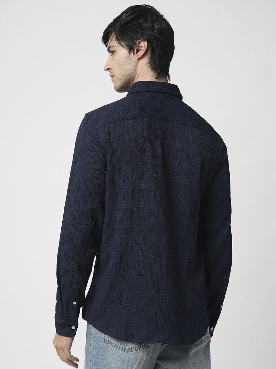 VASTRADO Men Classic Spread Collar Textured Casual Shirt