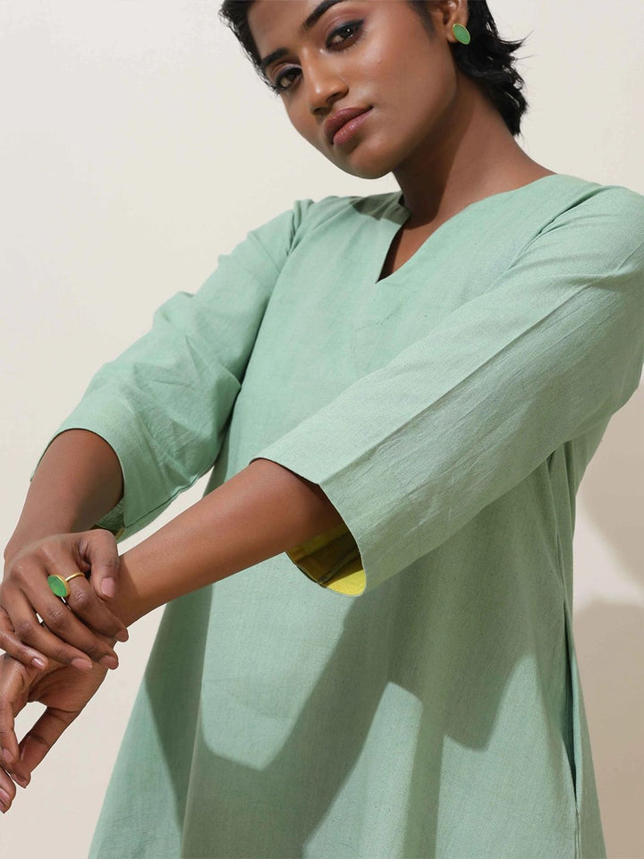 trueBrowns Mint Green Cotton Kurta Co-Ord Set