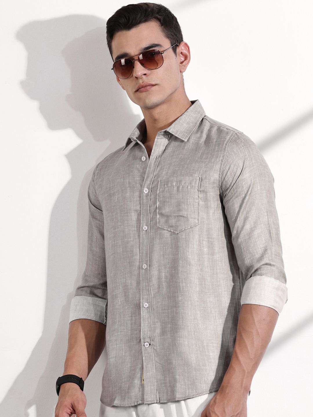 Thomas Scott Men Classic Slim Fit Opaque Casual Shirt