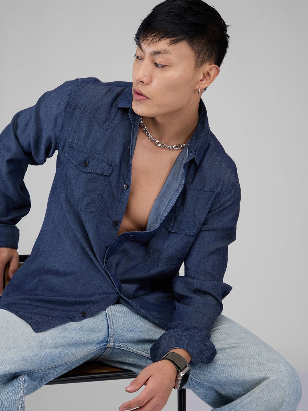 VASTRADO Men Classic Spread Collar Solid Cotton Slim Fit Casual Shirt