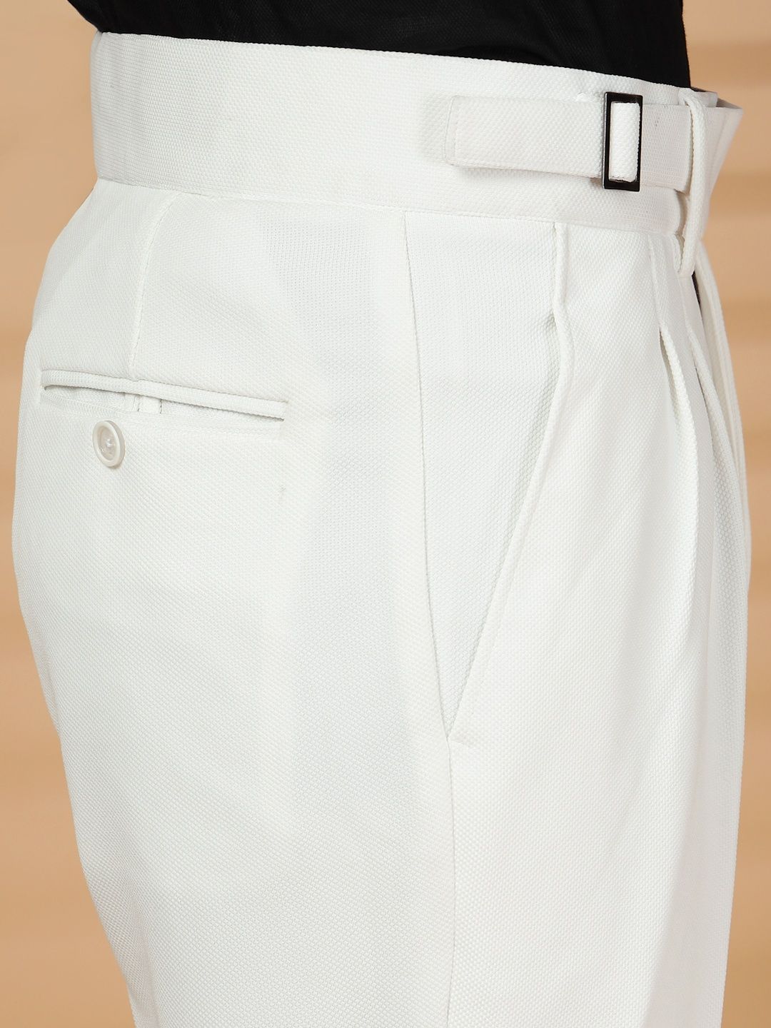 KLOTTHE Men White Lycra Formal Formal Trousers