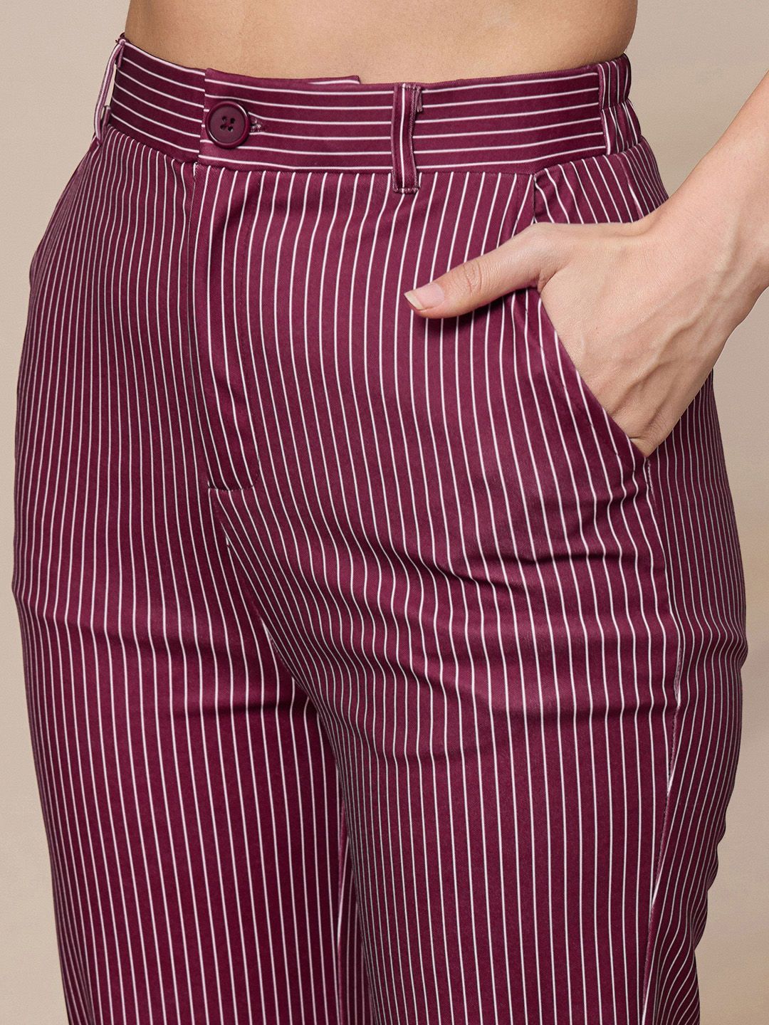 SASSAFRAS worklyf Women Striped Urban Slim Slim Fit Trousers