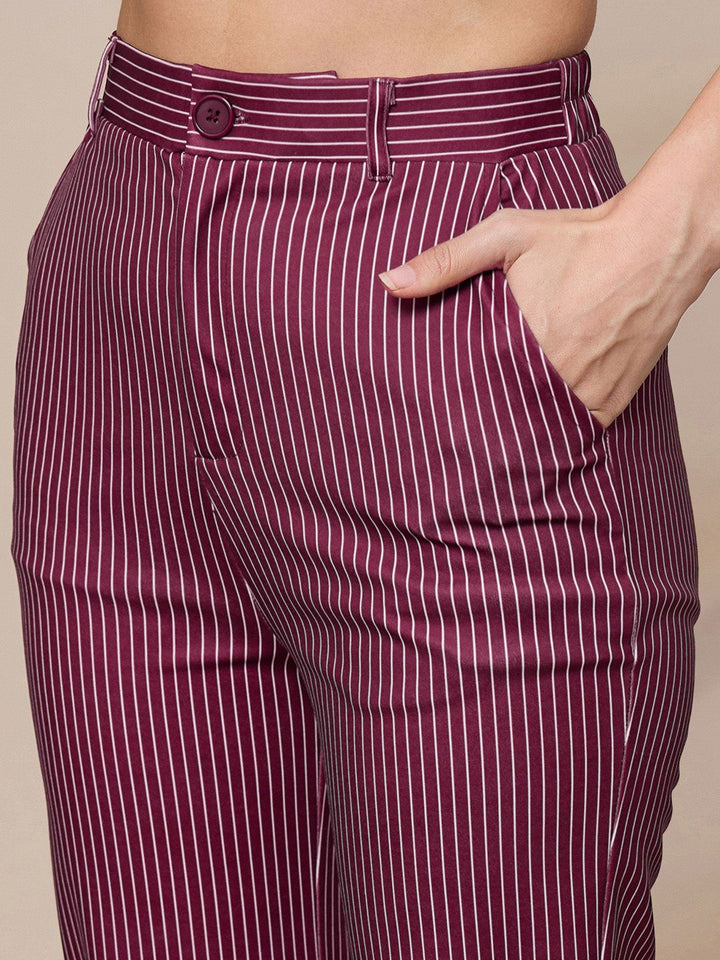 SASSAFRAS worklyf Women Striped Urban Slim Slim Fit Trousers