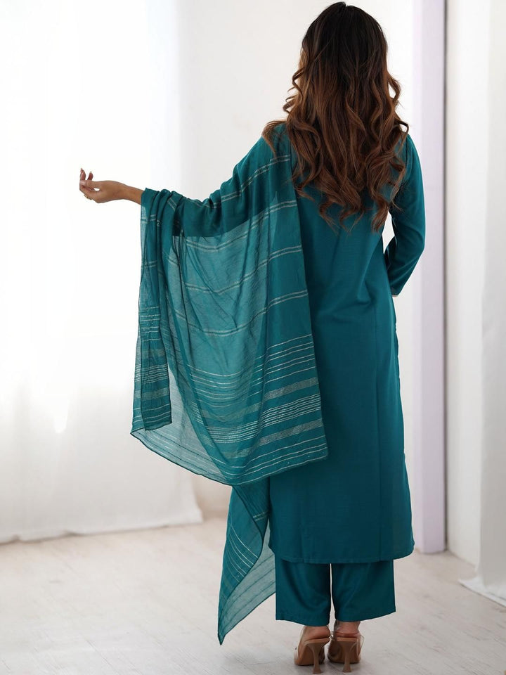 KALINI Women Floral Embroidered Regular Thread Work Kurta with Trousers & With Dupatta