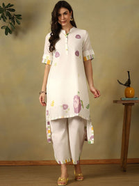 Mamicha Women Floral Printed Regular Pure Cotton Kurta with Trousers