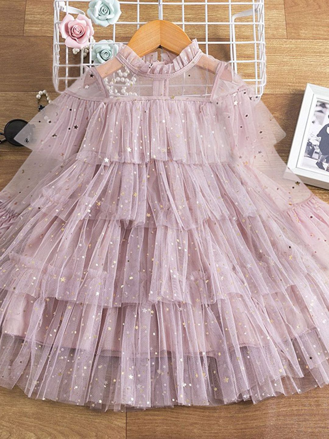 YK Girls Embellished A-Line layered Dress