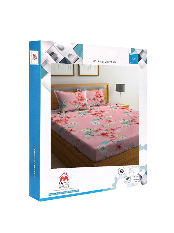Myntra Elegant Homes Pink & Blue Floral Printed 300 TC King Bedsheet Set 2.50 m x 2.20 m