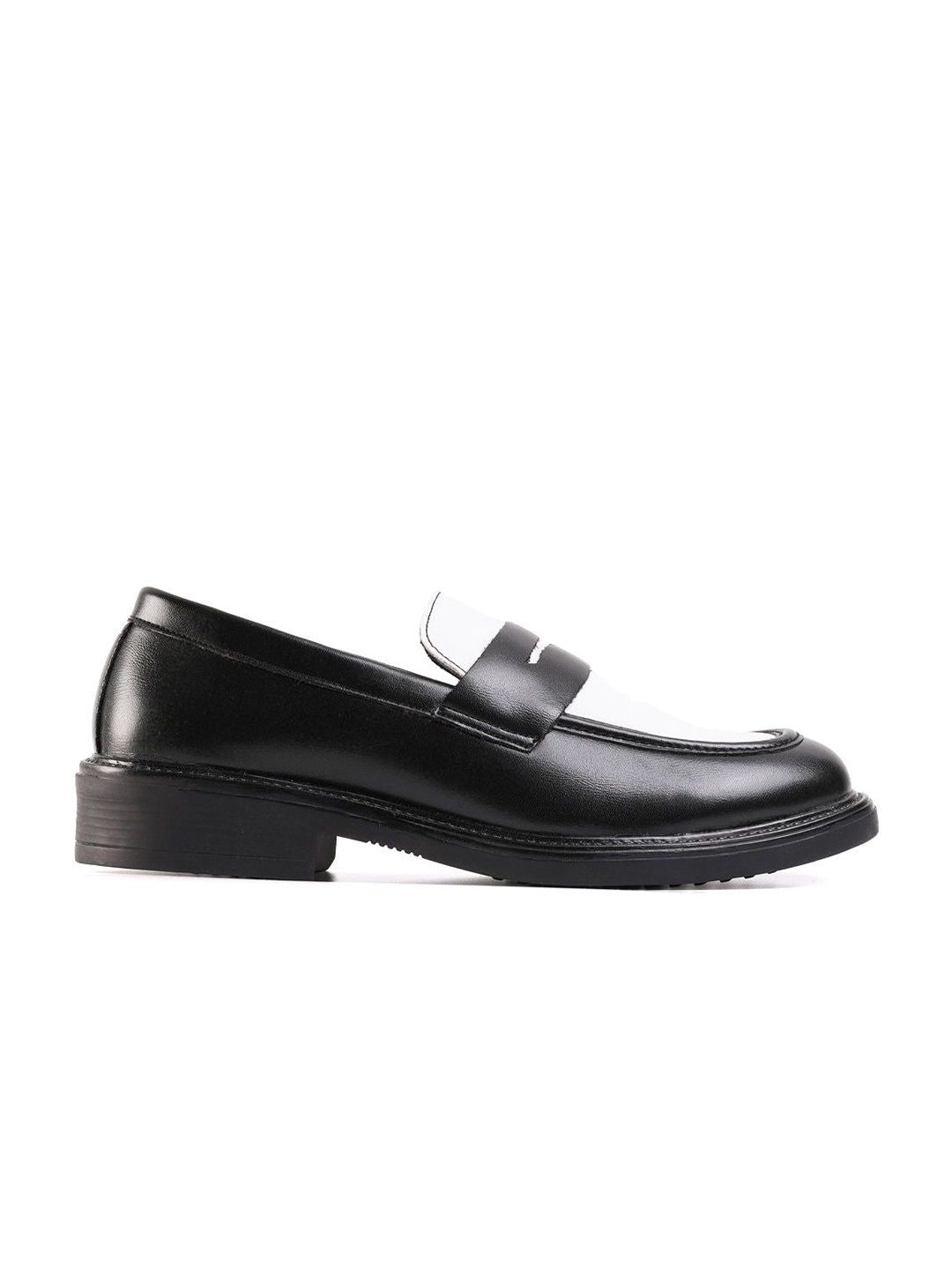 MONKSTORY Cosmopolitan Contrast Penny Loafers  - Black/White
