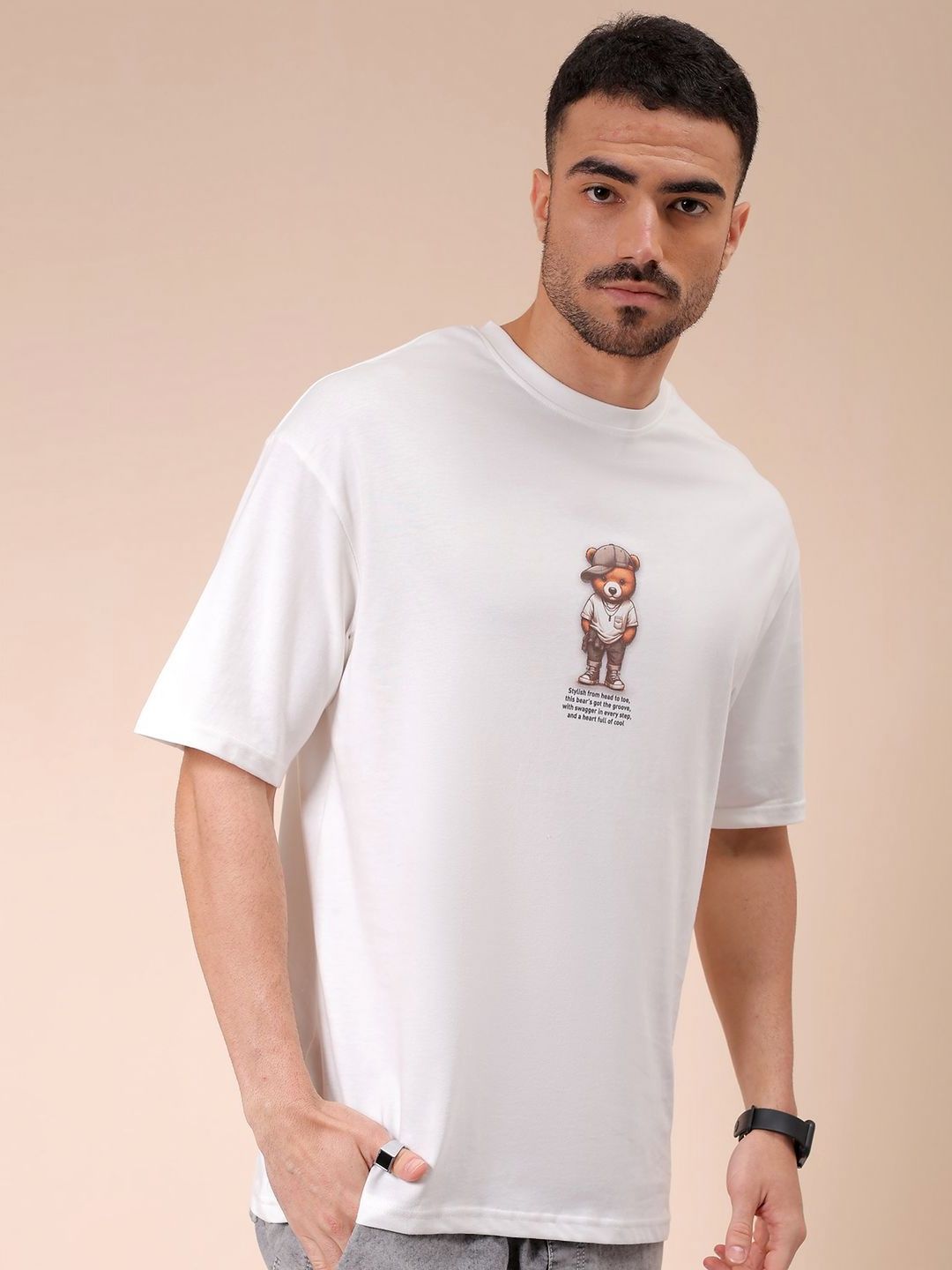 The Indian Garage Co Men Graphic Printed Round Neck Cotton Oversized T-shirt