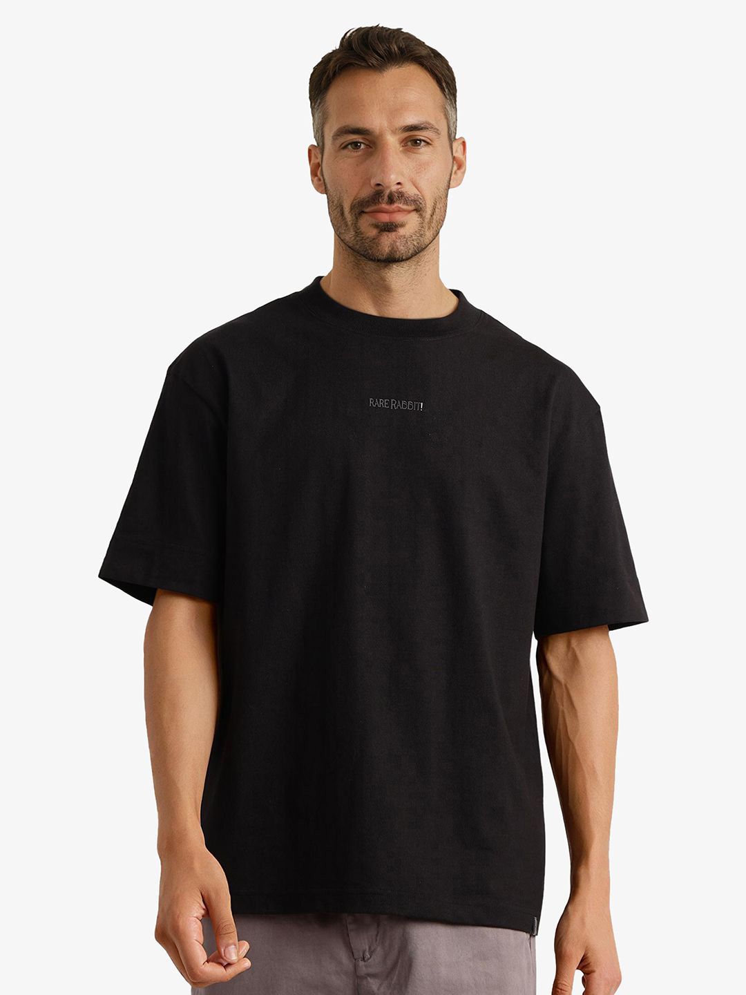 RARE RABBIT Men Graphic Printed Round Neck Cotton Oversized T-shirt