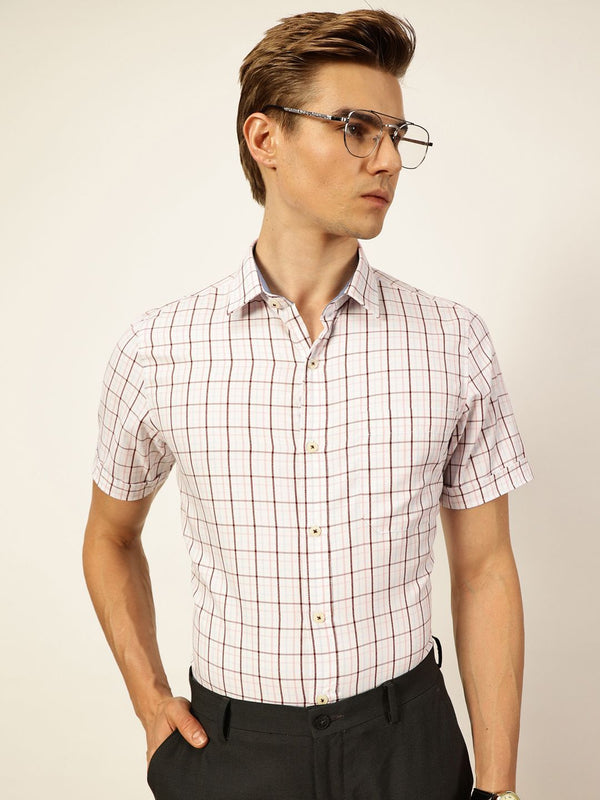 Thomas Scott Men Smart Spread Collar Tartan Checked Cotton Formal Shirt