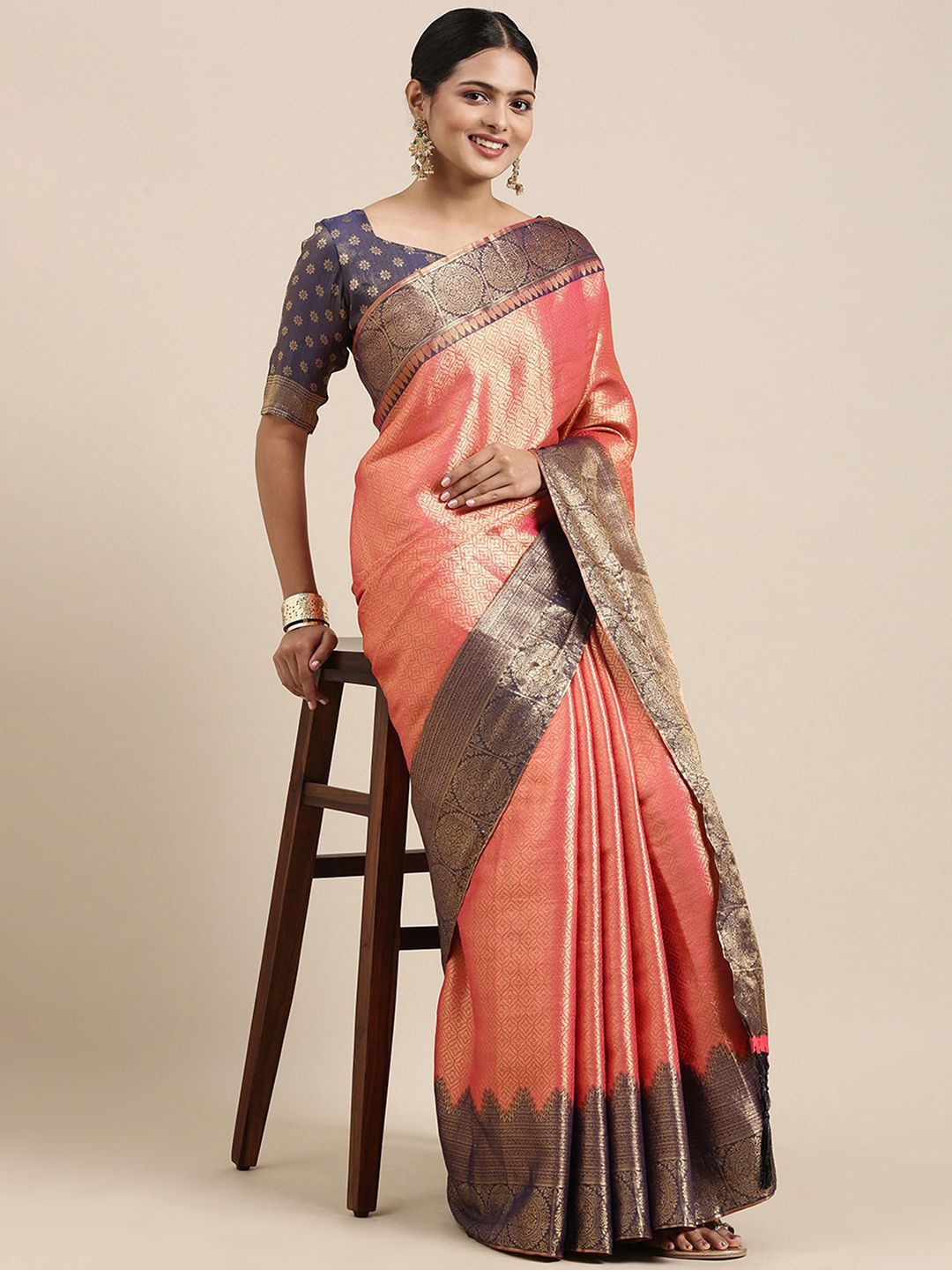 Saree mall Ethnic Motifs Zari Silk Blend Banarasi Sarees