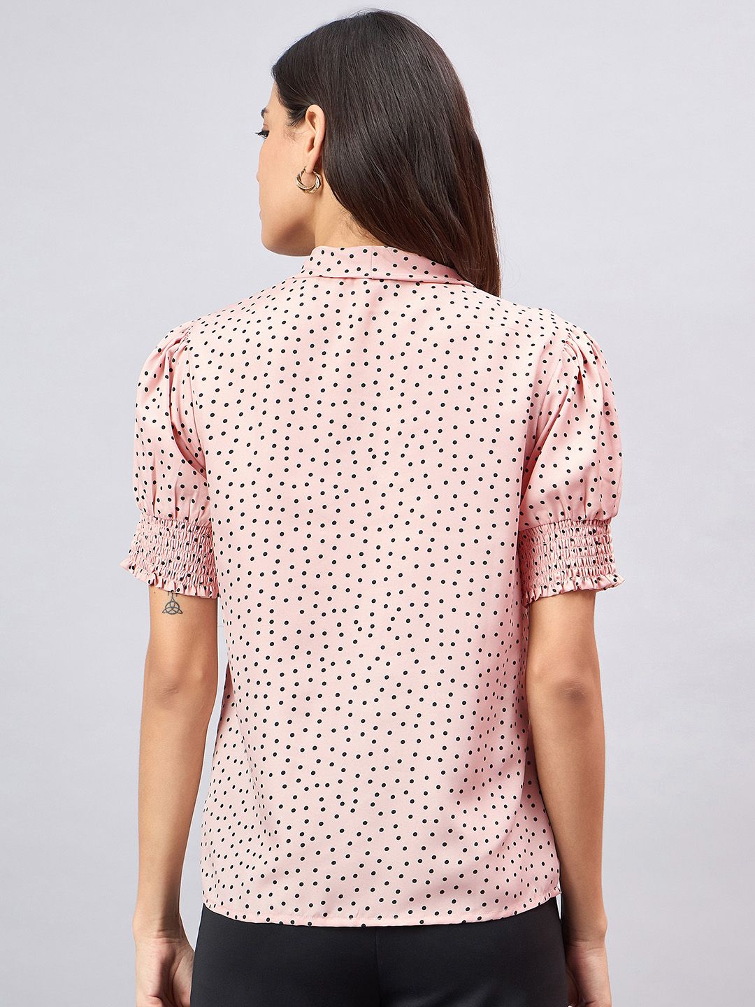Style Quotient Women Polka Dots Printed Tie-Up Neck Top