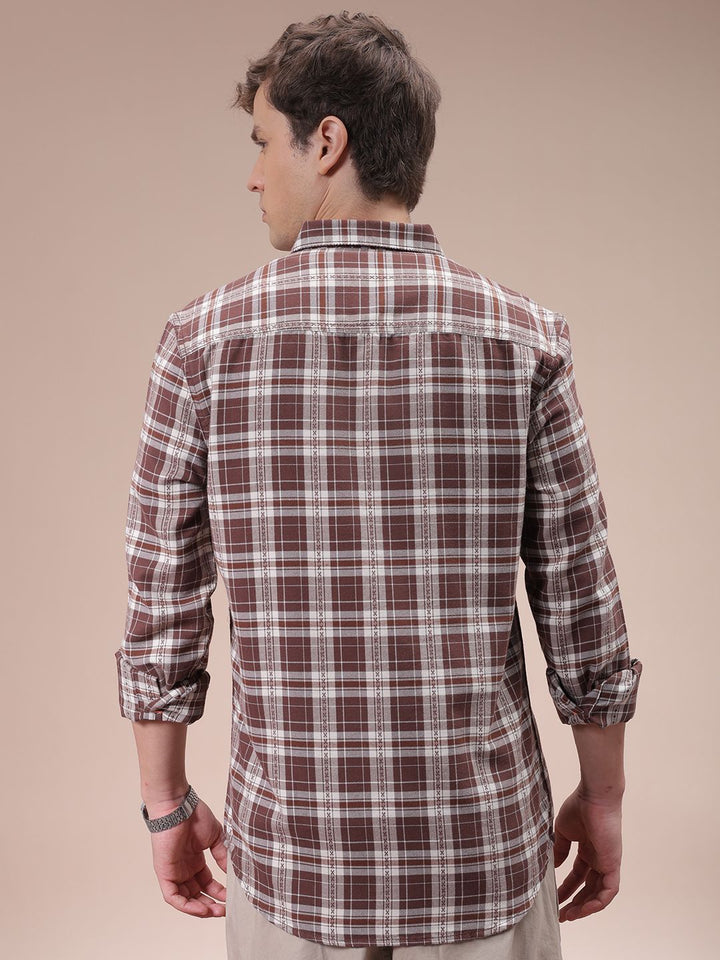 The Indian Garage Co Men Cutaway Collar Checked Cotton Slim Fit Casual Shirt