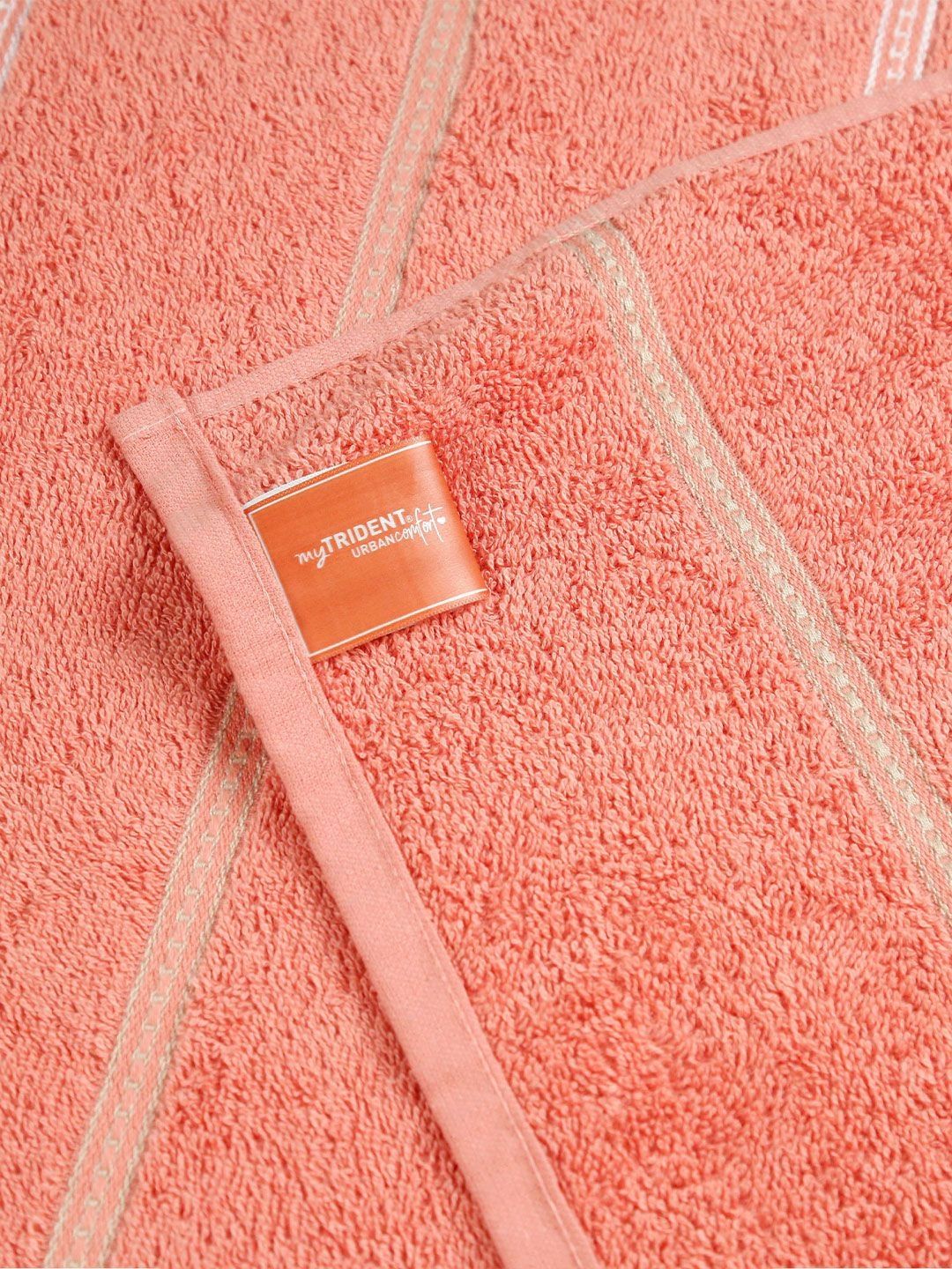 MYTRIDENT Peach-Coloured & White Striped Cotton 450 GSM Bath Towel