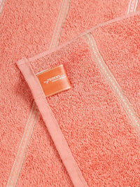 MYTRIDENT Peach-Coloured & White Striped Cotton 450 GSM Bath Towel