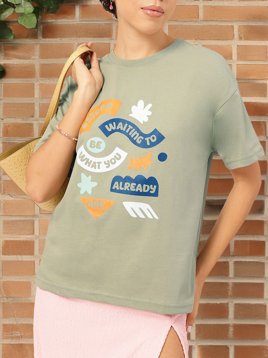 DressBerry Melancholic Chic Typo Print Relaxed Tee