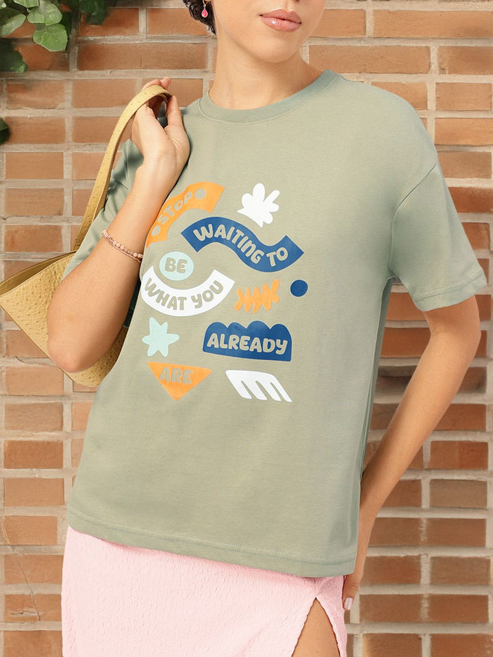 DressBerry Melancholic Chic Typo Print Relaxed Tee