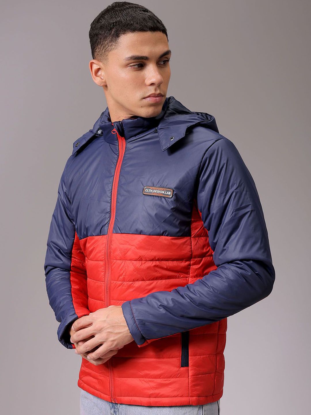 The Indian Garage Co Men Colourblocked Detachable Hood Padded Jacket