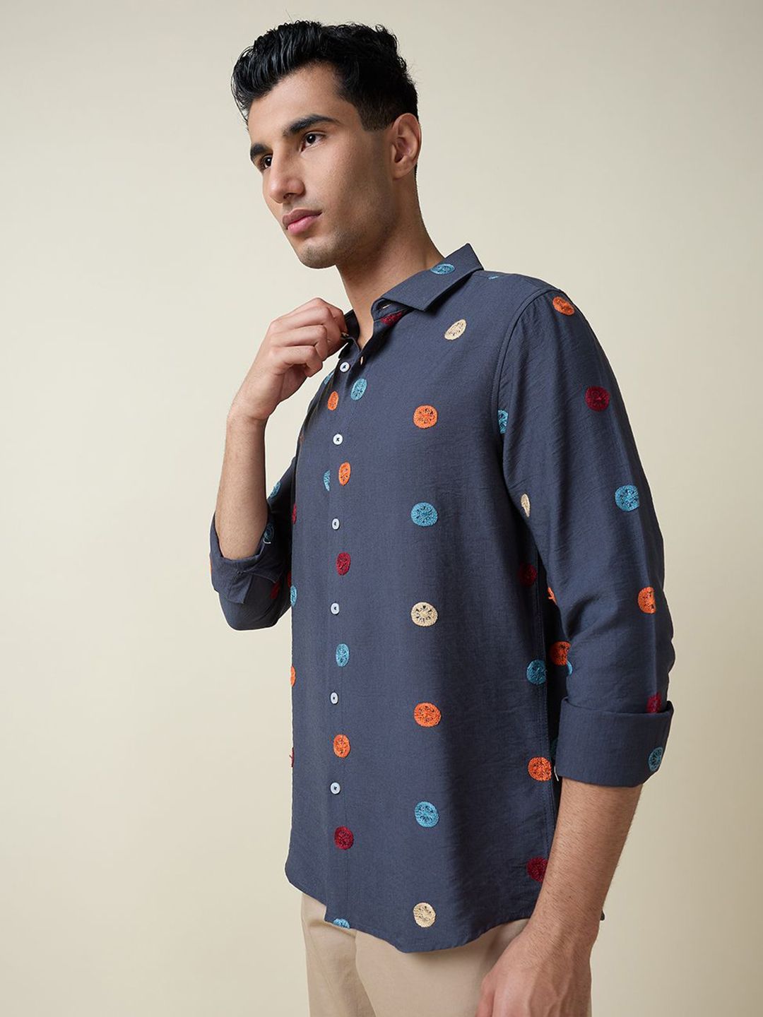 Thomas Scott Men Embroidered Regular Fit Casual Shirt