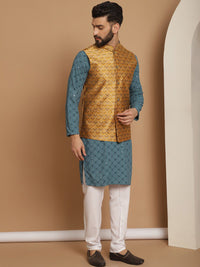 Anouk Sequinned Embroidered Regular Thread Work Kurta & Churidar With Nehru Jacket