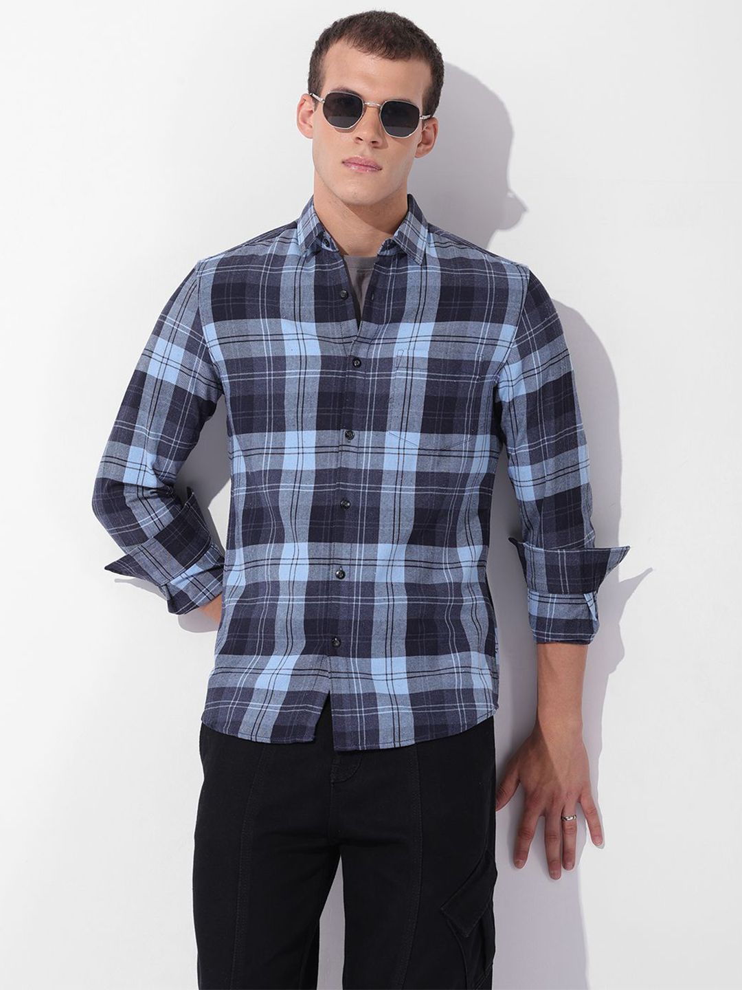 The Indian Garage Co Checked Cotton Slim Fit Casual Shirt