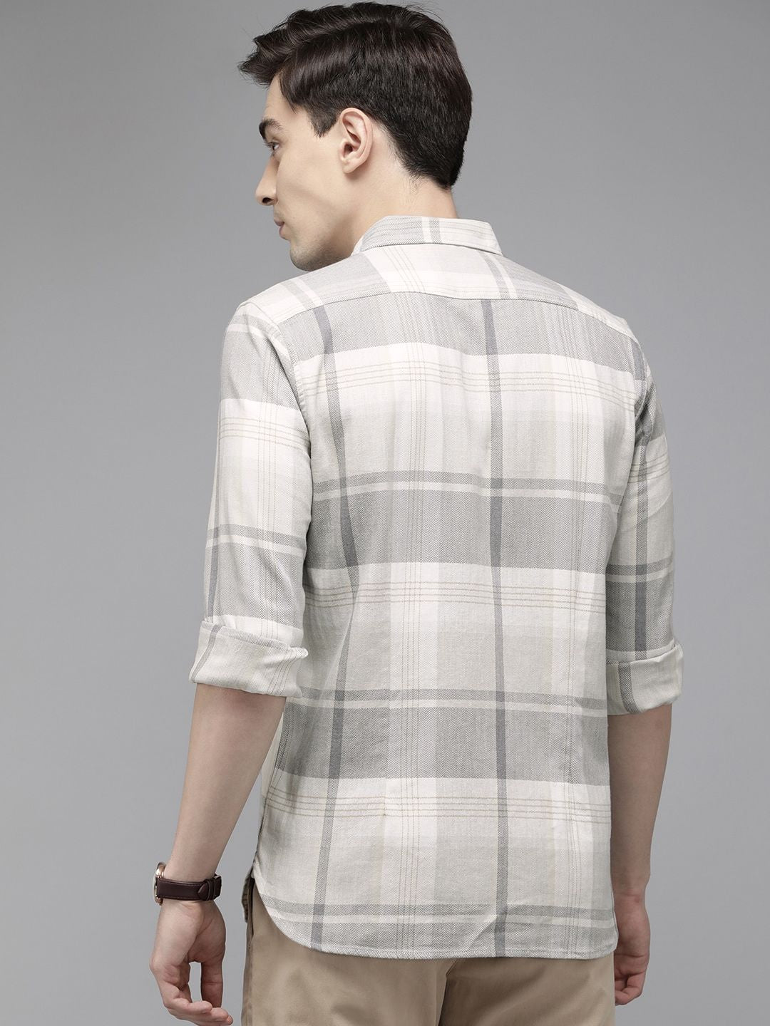 THE BEAR HOUSE Men Grey Slim Fit Pure Cotton Checked Casual Shirt
