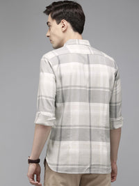 THE BEAR HOUSE Men Grey Slim Fit Pure Cotton Checked Casual Shirt