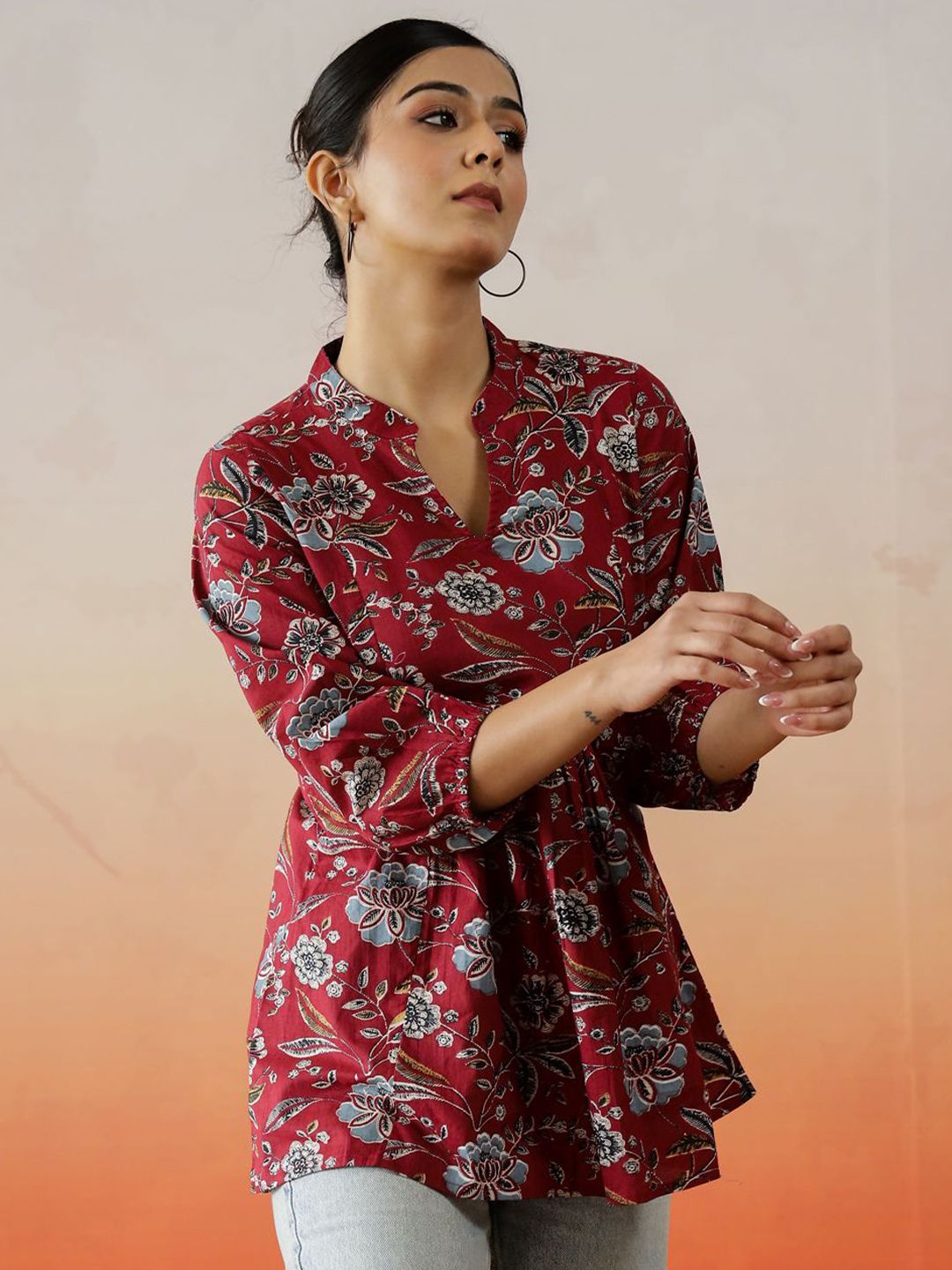 SANSKRUTIHOMES Women Floral Print Cotton Top