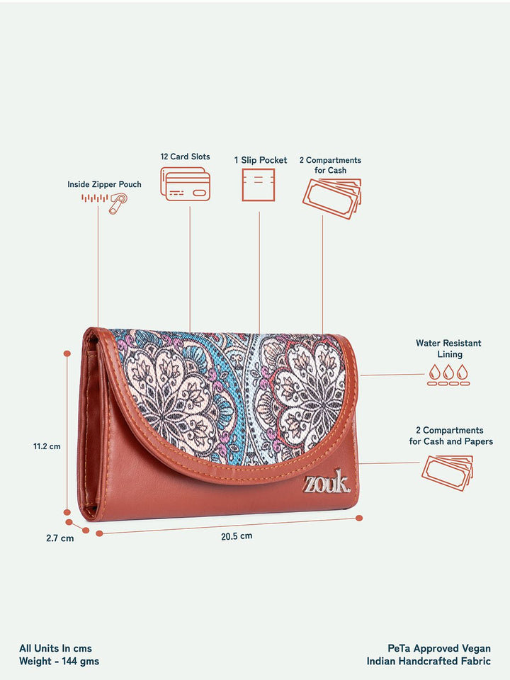 Zouk Wanita Multicolor Mandala Print Kyra Flap Wallet