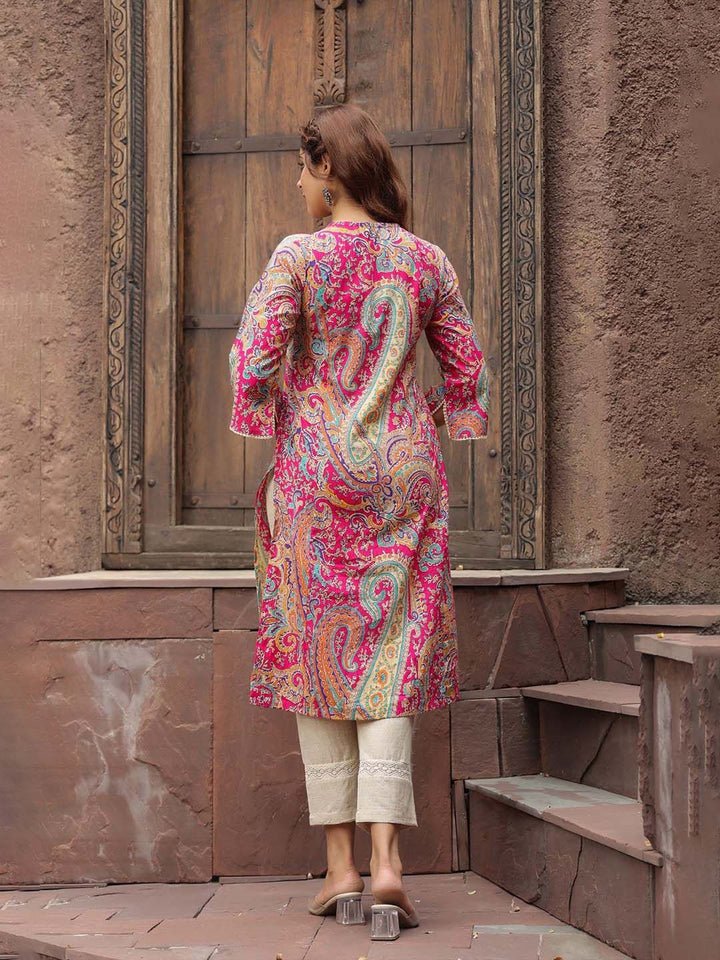 Rain & Rainbow Women Ethnic Motifs Printed Flared Sleeves Mirror Work Kurta