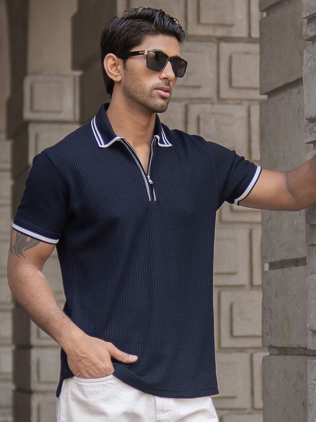 Powerlook Men Typography Polo Collar T-shirt