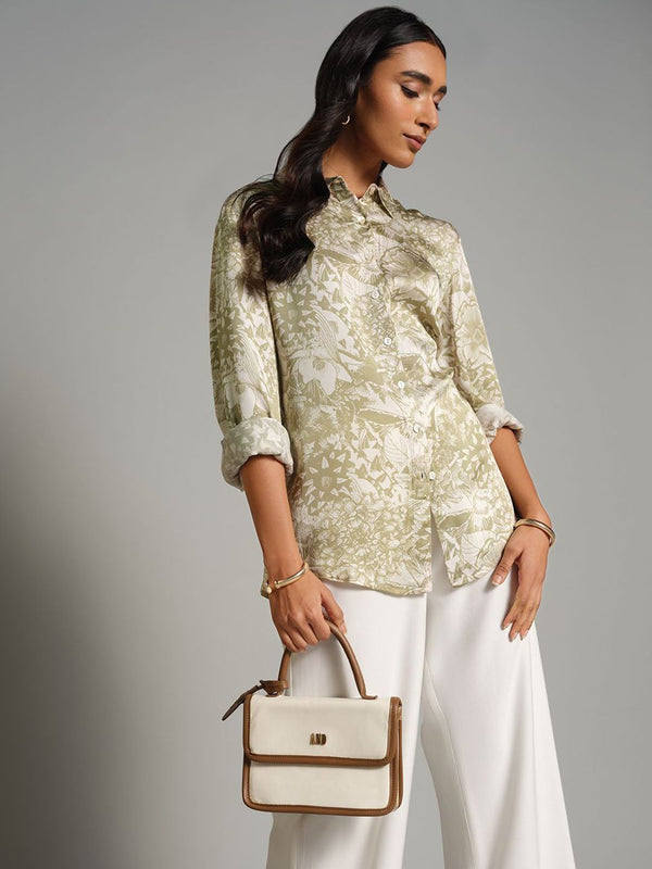 AND Floral Print Roll-Up Sleeves Shirt Style Top