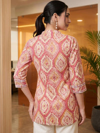 Mamicha Print Mandarin Collar Cotton Top