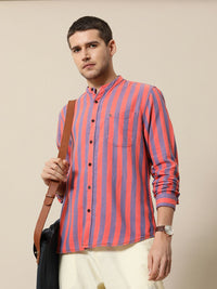 Mr Bowerbird Pure Cotton Tailored Fit Opaque Striped Casual Shirt