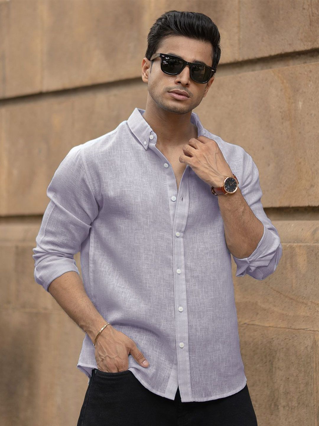 Powerlook Men Solid Button-Down Collar Casual Shirt