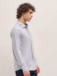 THE BEAR HOUSE Men Spread Collar Textured Solid Cotton Tailored Fit Formal Shirt