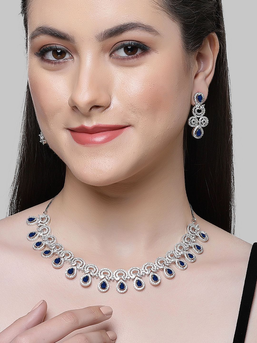 KARATCART Silver-Plated CZ-Studded Beaded Jewellery Set
