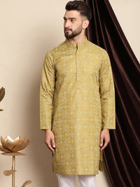 Anouk Ethnic Motifs Printed Band Collar Cotton Linen Regular Kurta