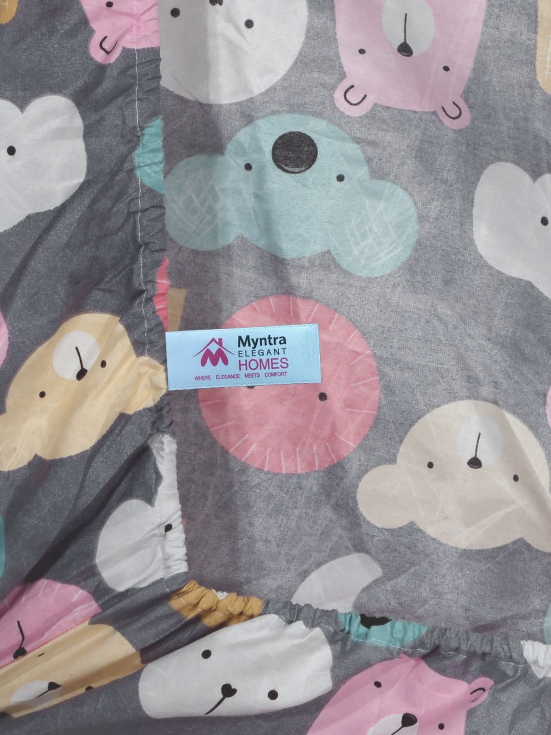 Myntra Elegant Homes Watak Kartun Kelabu & Merah Jambu 300 TC Cadar Bujang dengan 1 Sarung Bantal