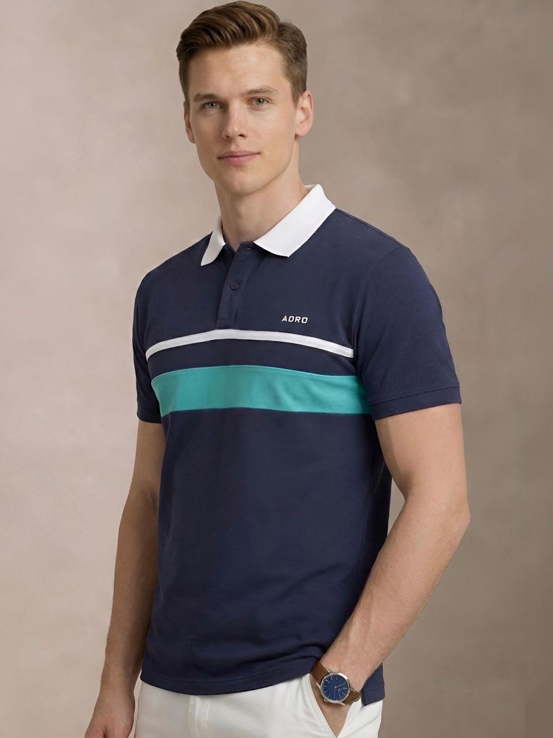 ADRO Men Colourblocked Polo Collar T-shirt