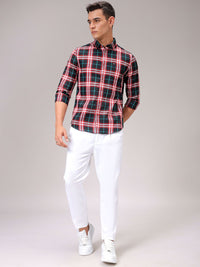 The Indian Garage Co Men Cutaway Collar Checked Cotton Slim Fit Casual Shirt