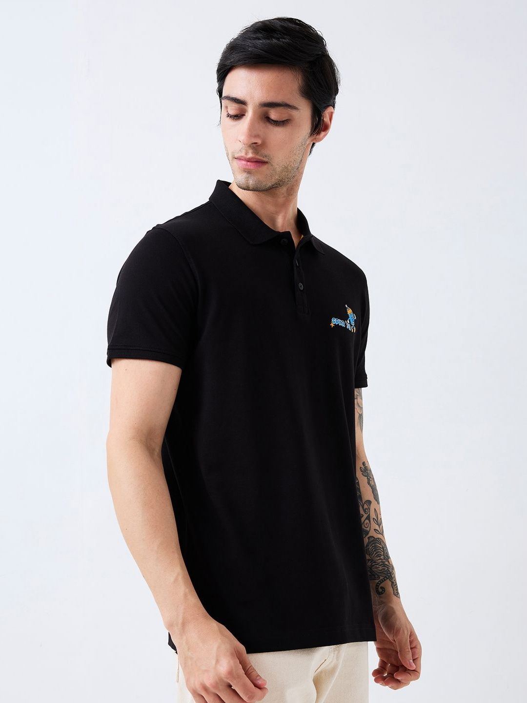 SPYKAR Men Graphic Printed Polo Collar Cotton Slim Fit T-shirt