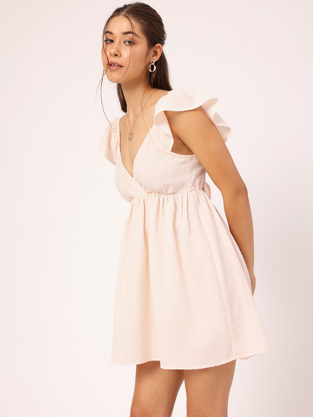 DressBerry Flutter Queen Seersucker Cut Out Detail Mini Dress