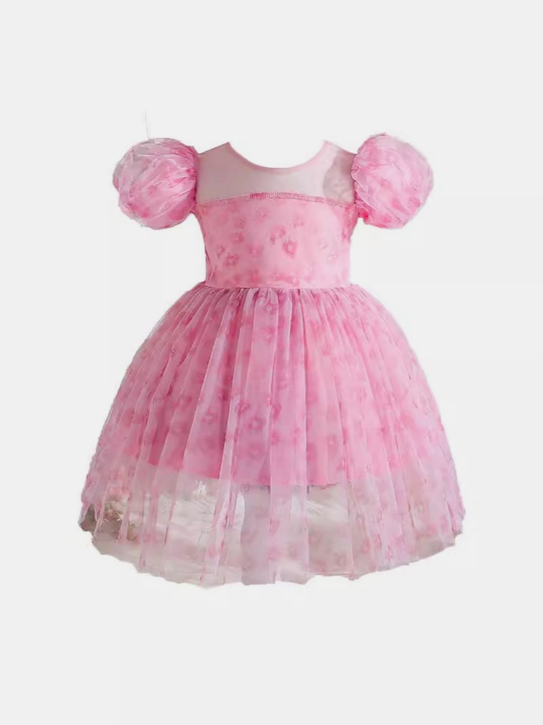 YK Floral Self Design Puff Sleeves Fit & Flare Dress